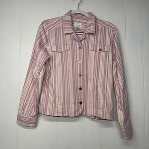 Christopher & Banks Women’s Large Striped Button Front Jacket Blazer Pink